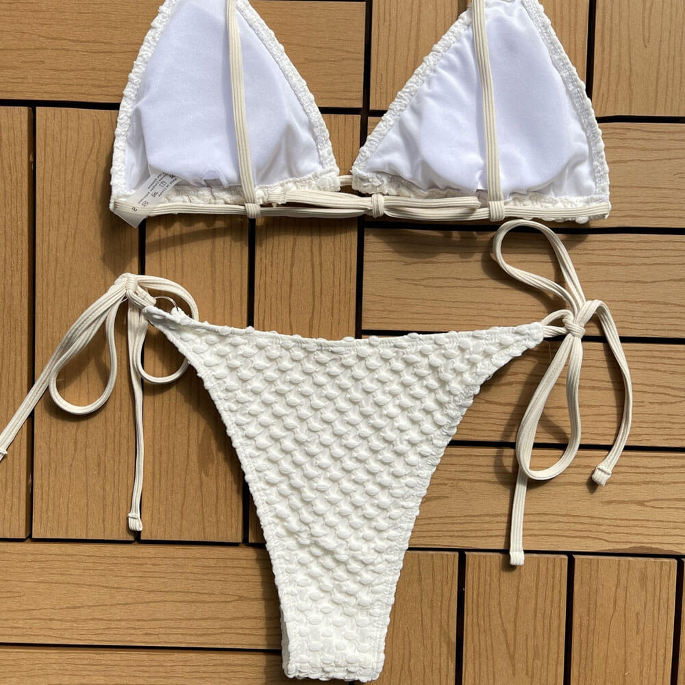 Sexy O Ring String Cheeky Popcorn Triangle Brazilian Two Piece Bikini Brazilian Bikini Swimsuits 