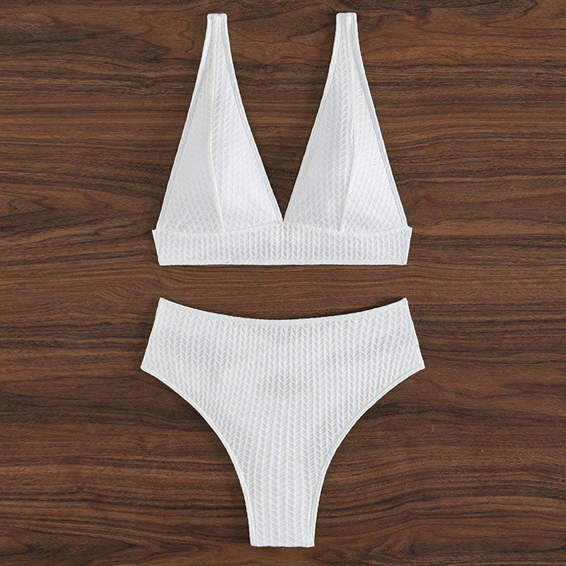 Chic Textured Cutout Thong Banded Triangle Brazilian Two Piece Bikini Swimsuit