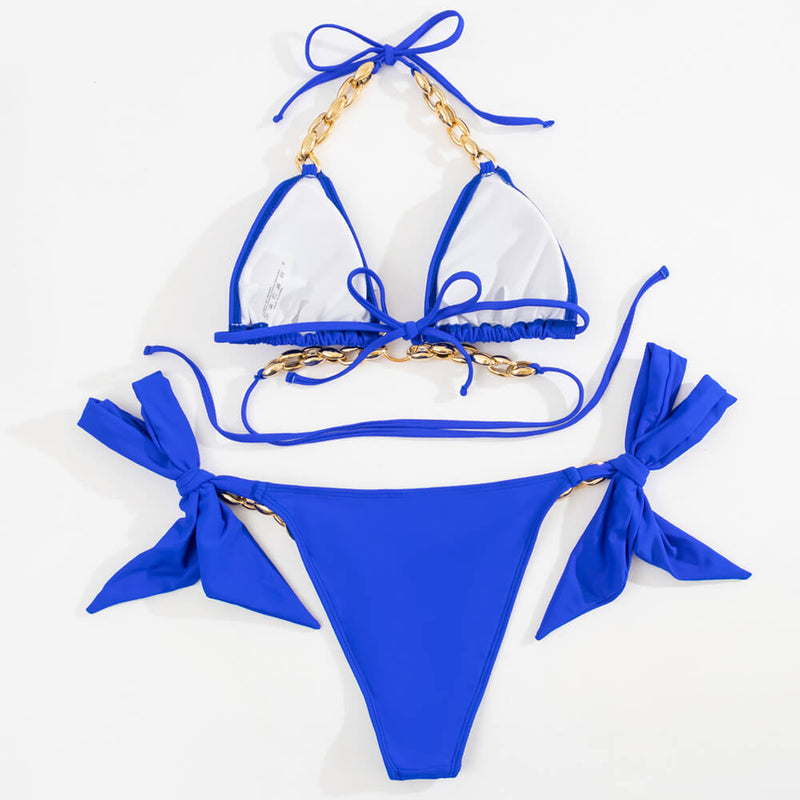Flirty Chain Tie Strap Cheeky Wrap Triangle Brazilian Two Piece Bikini Brazilian Bikini Swimsuits
