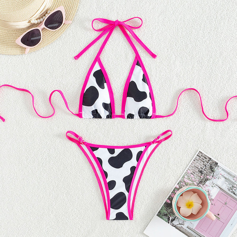 Sexy Cow Neon String Cheeky Micro Triangle Brazilian Two Piece Bikini Swimsuit