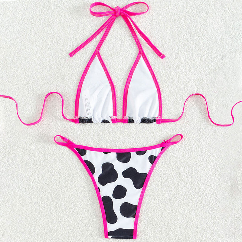 Sexy Cow Neon String Cheeky Micro Triangle Brazilian Two Piece Bikini Swimsuit