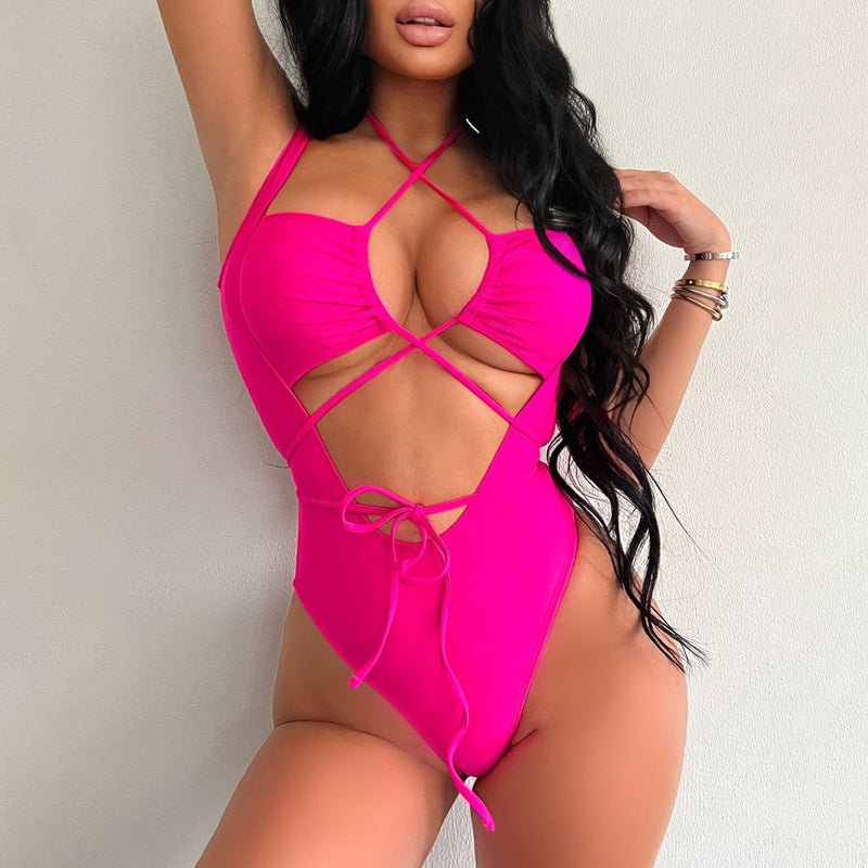 Sexy High Cut Cutout String Thong Wrap Brazilian One Piece Swimsuit