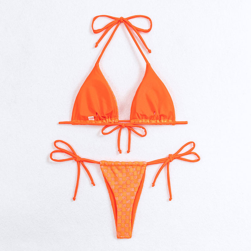 Sparkly Gingham String Thong Slide Triangle Brazilian Two Piece Bikini Brazilian Bikini Swimsuits